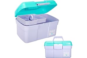 TERGOO 11in Mutipurpose Storage Box Organizer with Removable Tray, Portable Small Craft Organizer with Handle, Plastic Clear Tool Box Art Case for Makeup, Sewing, Nail, Hair Accessories (Purple Blue)