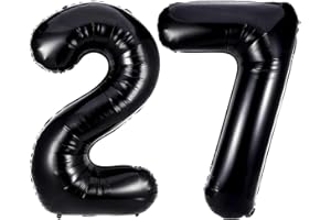 LOVOIR Black 27 Number Balloons, 40 Inch Giant Number 27 Balloons Foil Mylar Helium Black Number Balloons for 27th Birthday Party Supplies Anniversary Event Celebration Decorations