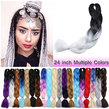 Ombre Jumbo Braiding Hair Black To White 1 Bundle Crochet Twist