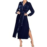 R.Vivimos Women's Fall Long Sleeve Velvet Casual Dresses Button Down Loose Slit Shirt Midi Dress with Belt