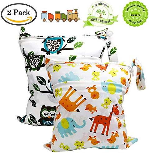 2Pack Baby Wet and Dry Cloth Diaper Bags With 2 Zippered Pockets