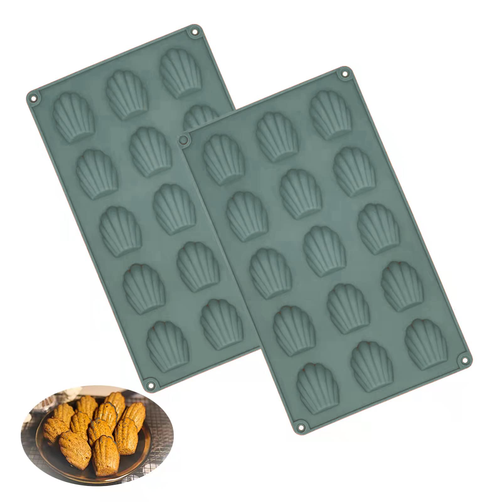 Easter Chocolate Mini Madeleines Baking Tray,Set of 2 Madeleine Tray, Madeleine Baking Mould, Non-Sticky Silicone Madeleine Mould,Homemade,15 Hole Cake Mould for Cake/Chocolate/Candy/Biscuits (Grey)