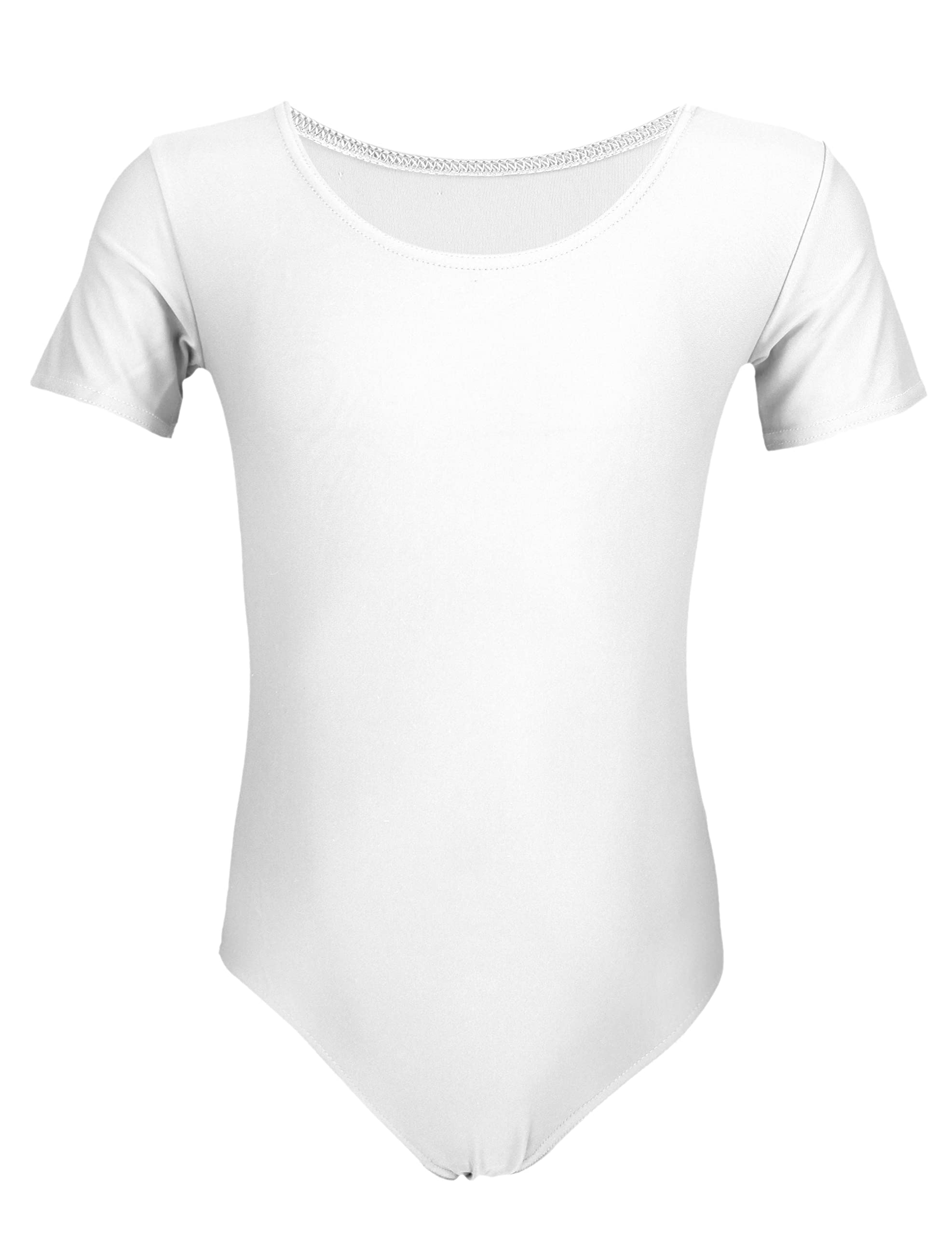 Aquarti Girls' Ballet Leotard Short Sleeve Dance Bodysuit, White, 152