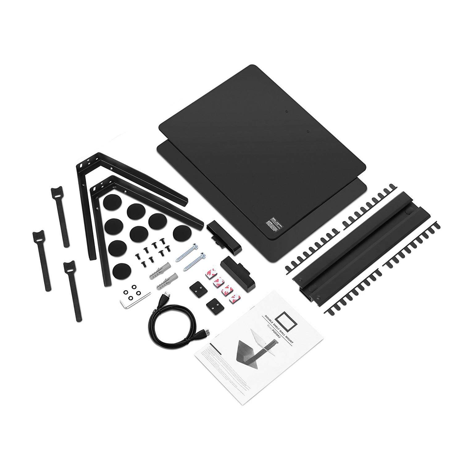 PERLESMITH AV Shelf - Double Floating Wall Mounted Shelf - Holds up to 16.5lbs - DVD DVR Component Shelf with Strengthened Tempered Glass - Perfect for PS4, Xbox One, Xbox 360, TV box and Cable Box