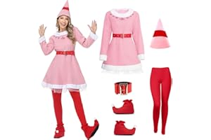 HLADCE Women's Christmas Elf Costume - Pink Holiday Christmas Elf Dress | Holiday Party & HalloweenCosplay Outfit