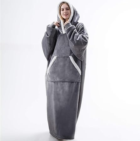 Bedsure Sherpa Sweatshirt Blanket Long Wearable Blanket Hoodie Plush Fleece Blanket Sweatshirt With Sleeves And Pockets For Men Women And Adults Gift For Families Grey Standard Size 30x57 Inches Amazon Co Uk Kitchen