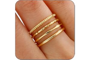 Lunvky Stackable Gold Rings for Women Dainty 14K Gold Plated Thin Ring Set Non Tarnish Thumb Bands Gold Jewelry Gifts Statement Gold Knuckle Rings Size 6-11