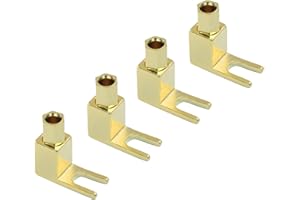 Zorveiio 4 Pack Hi-Fi Banana Plug to Spade Adapter Plated Brass Connector with Dual-Angle Screw for Vintage Speaker/Audio Cables (Wy-yp01)