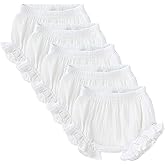 Poocen 5pcs Toddler Baby Girls Boy White Ruffled Bloomers Diaper Cover Cotton Linen Bloomer Shorts Underwear