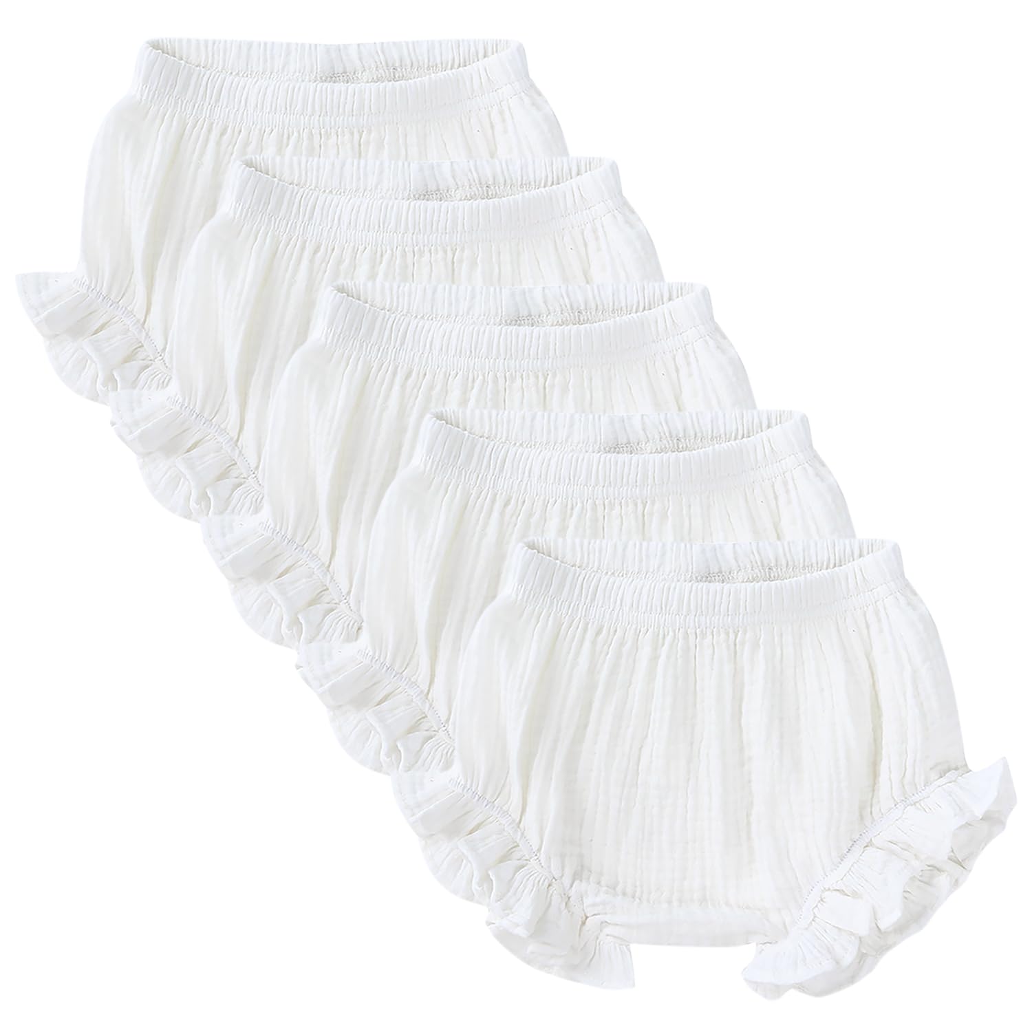 Photo 1 of 5pcs Toddler Baby Girls Boy White Ruffled Bloomers Diaper Cover Cotton Linen Bloomer Shorts Underwear