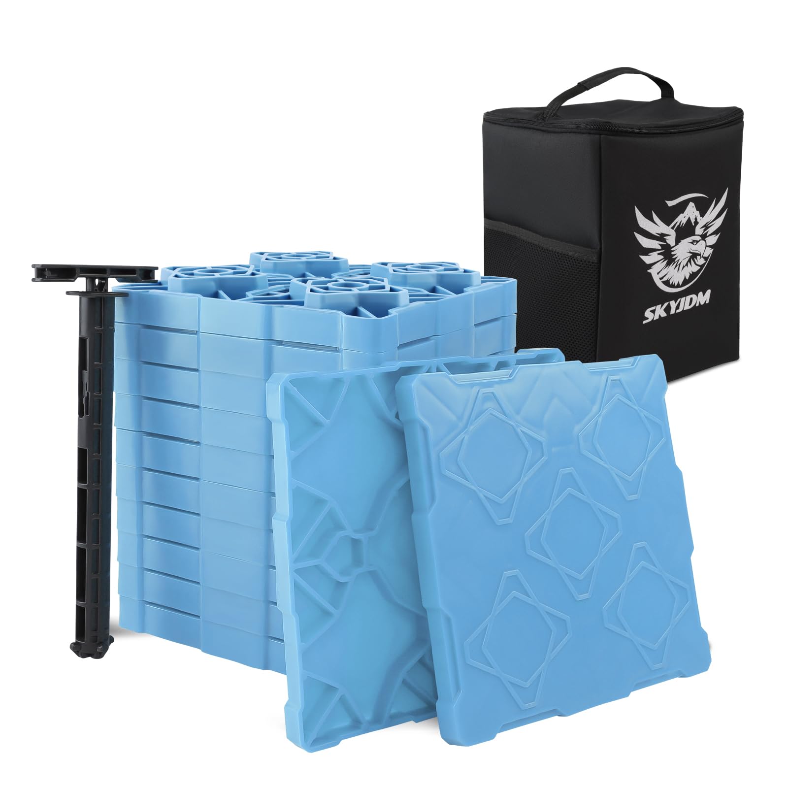 Photo 1 of SKYJDM RV Leveling Blocks, 12 Pack Camper Interlocking Blocks with Carrying Handle & Bag, RV Stacking Leveler for Stabilizer, Jack, Travel Trailer(Blue)