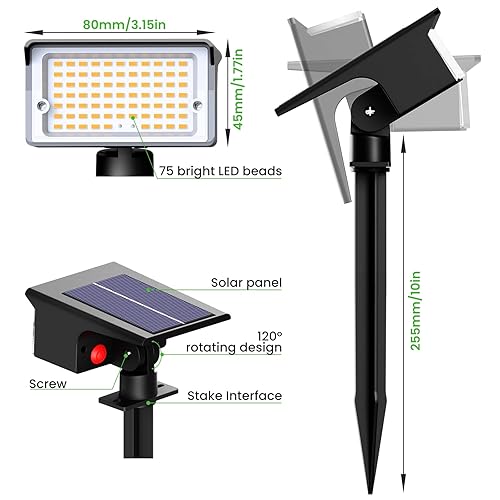 Nipify 4 Pack Solar Spot Lights Outdoor, Solar Powered Waterproof