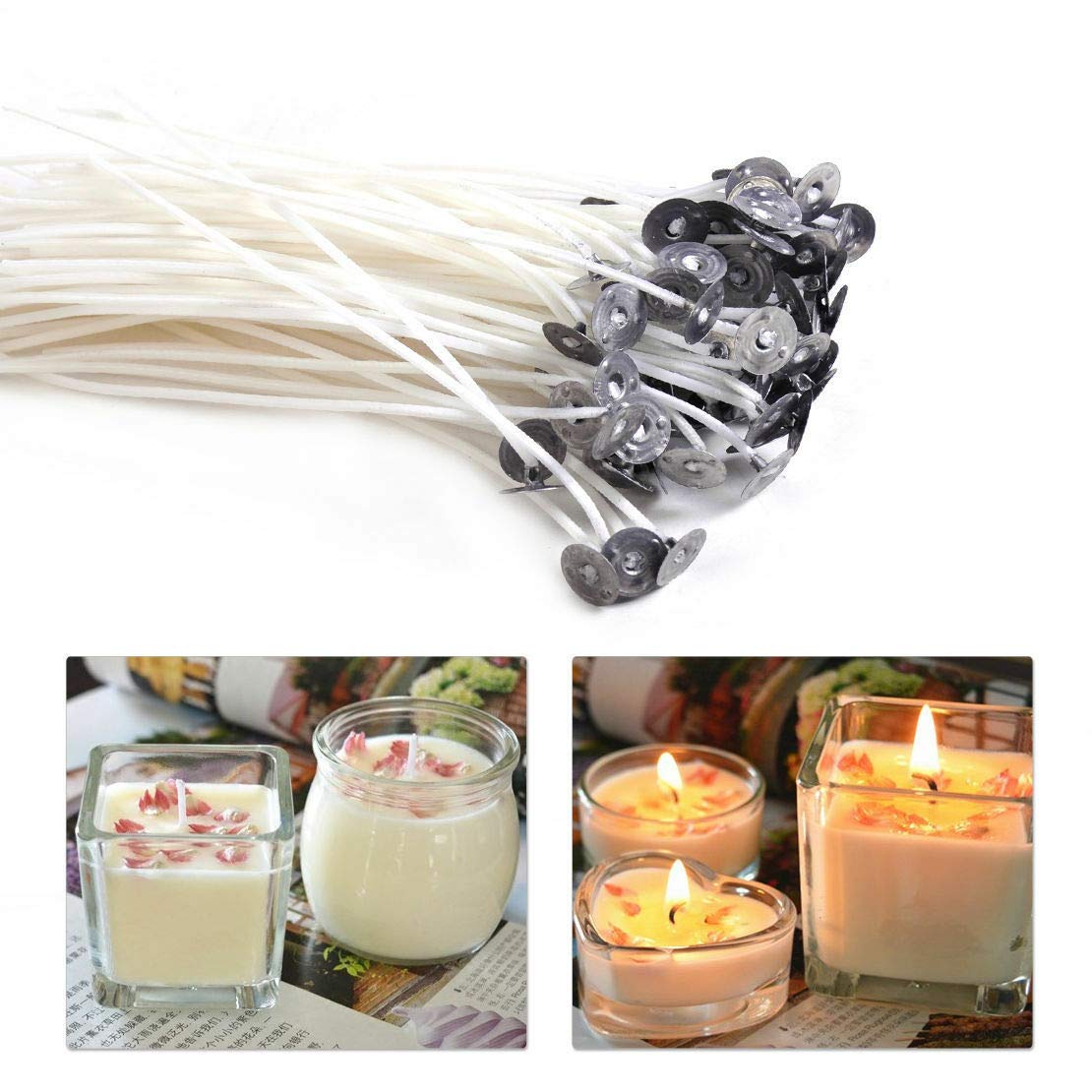 LTKJ 8 Inch Low Smoke Natural Cotton Core Candle Wick PreWaxed Wick