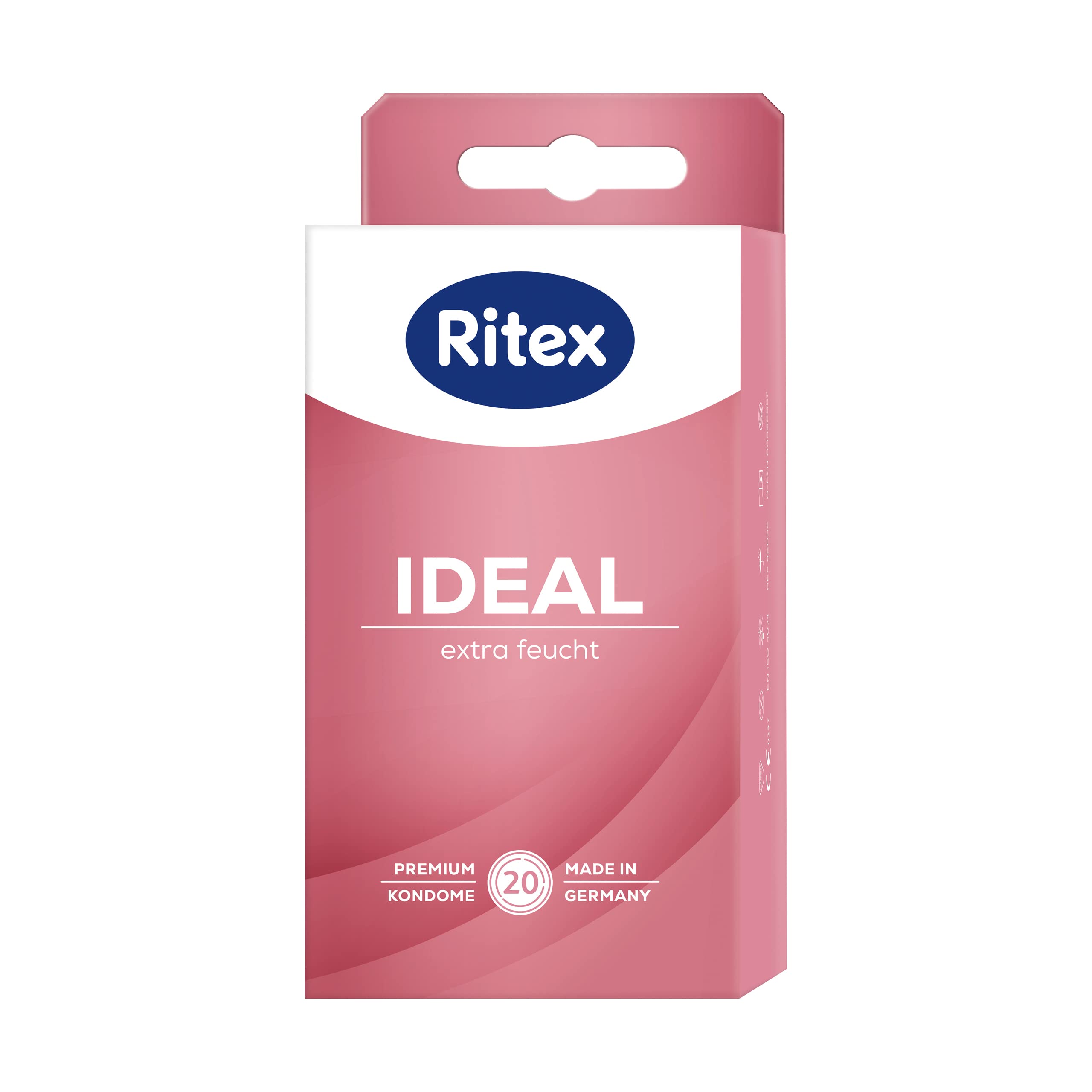 Ritex Kondome Ideal – Kondome extra feucht 20 Stück, gefühlsecht dünn mit Gleitgel für entspannten & intensiven Sex – Vegan, dermatologisch getestet, Made in Germany