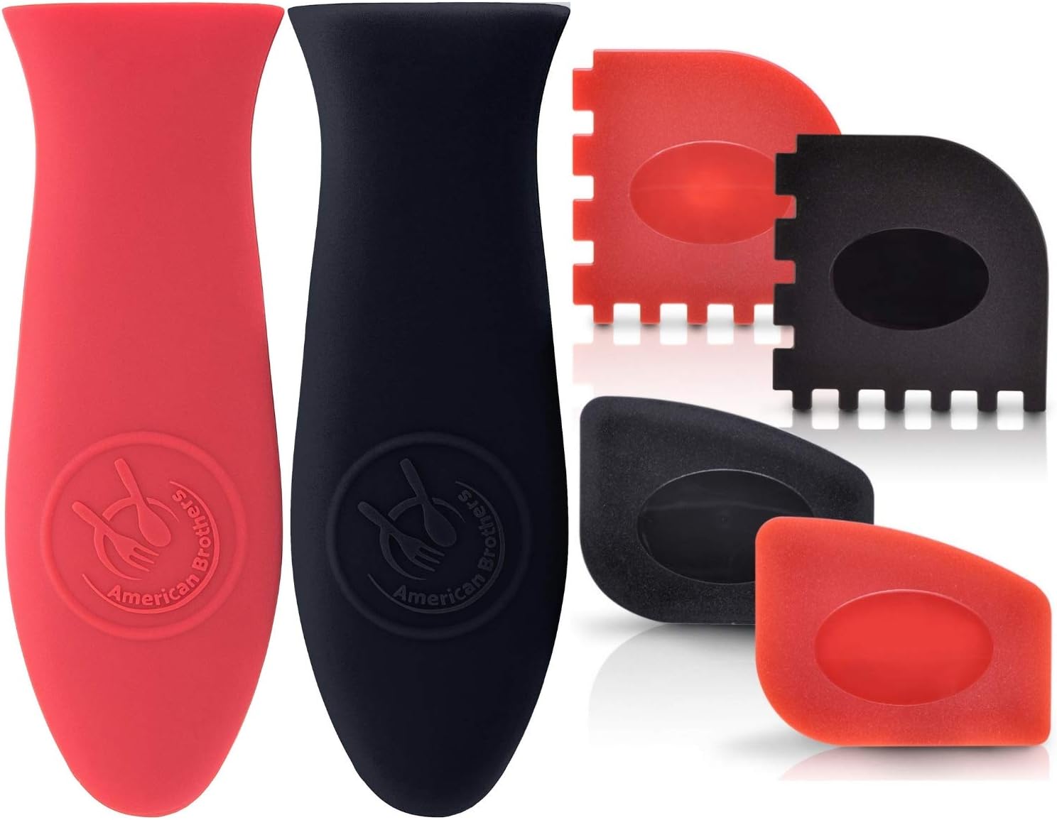 American Brothers 2 Silicone Hot Handle Holder 2 Grill Pan Scrapers, 2 Pan Scrapers. 6 Pack