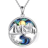 AINFQY Mountain Necklace for Women 925 Sterling Silver Mountain Pendant Turquoise Sandstone Abalone Jewelry Gift for Skiers, Hikers, Campers, Climbers, and Nature Lovers