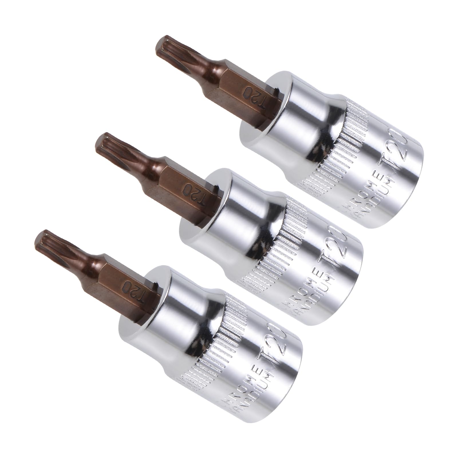 CoCud Torx Bit Socket, Metric T20 Bit 3/8" Drive 1.5" Long, S2 Alloy Steel Heat Treated CR-V Socket - (Applications: for Fastener Application), 3-Pieces