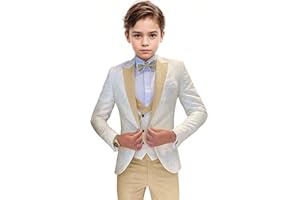 TESSCY Boys Tuxedo Suit Jacquard Slim Fit 3 Piece Kids Tuxedo Suits for Boys Formal Wedding Suit Blazer Vest Pants