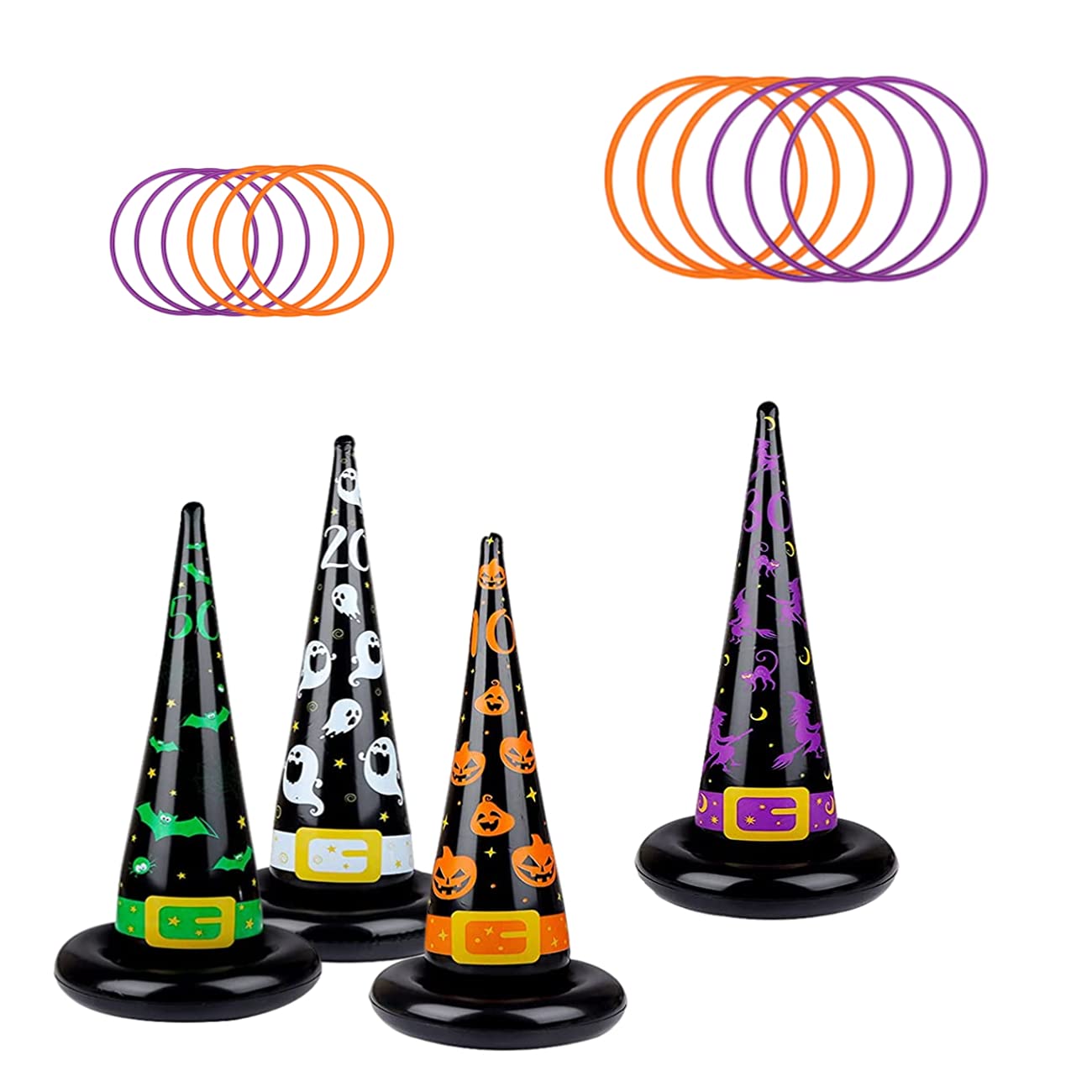 Kids Halloween Ring Toss Game Target Toy,4 Pcs Inflatable Witch Hats Toss Game with 12 Rings for Halloween Game Halloween Party Favors Supplies for Kid Adult Family School Office Indoor Outdoor Game
