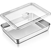 E-far Lasagna Pan with Lid, Stainless Steel Cake Baking Sheet Pan, 12⅓x9&frac34;x2 | Rectangle Oven Tray Sheet w/Airtight Cover, Heavy Duty Metal Bakeware for Brownie, Anti-Rust &amp; Dishwasher Safe, No-Toxic