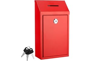 CLAPZOOKI Metal Donation Box with Lock Slot 10.2 x 5.7 x 3'' Collection Box Safe Suggestion Box Charity Collection Donation Box Money Lock Box Cash Drop Box Money Boxes for Home Office Outdoor Door (Red)