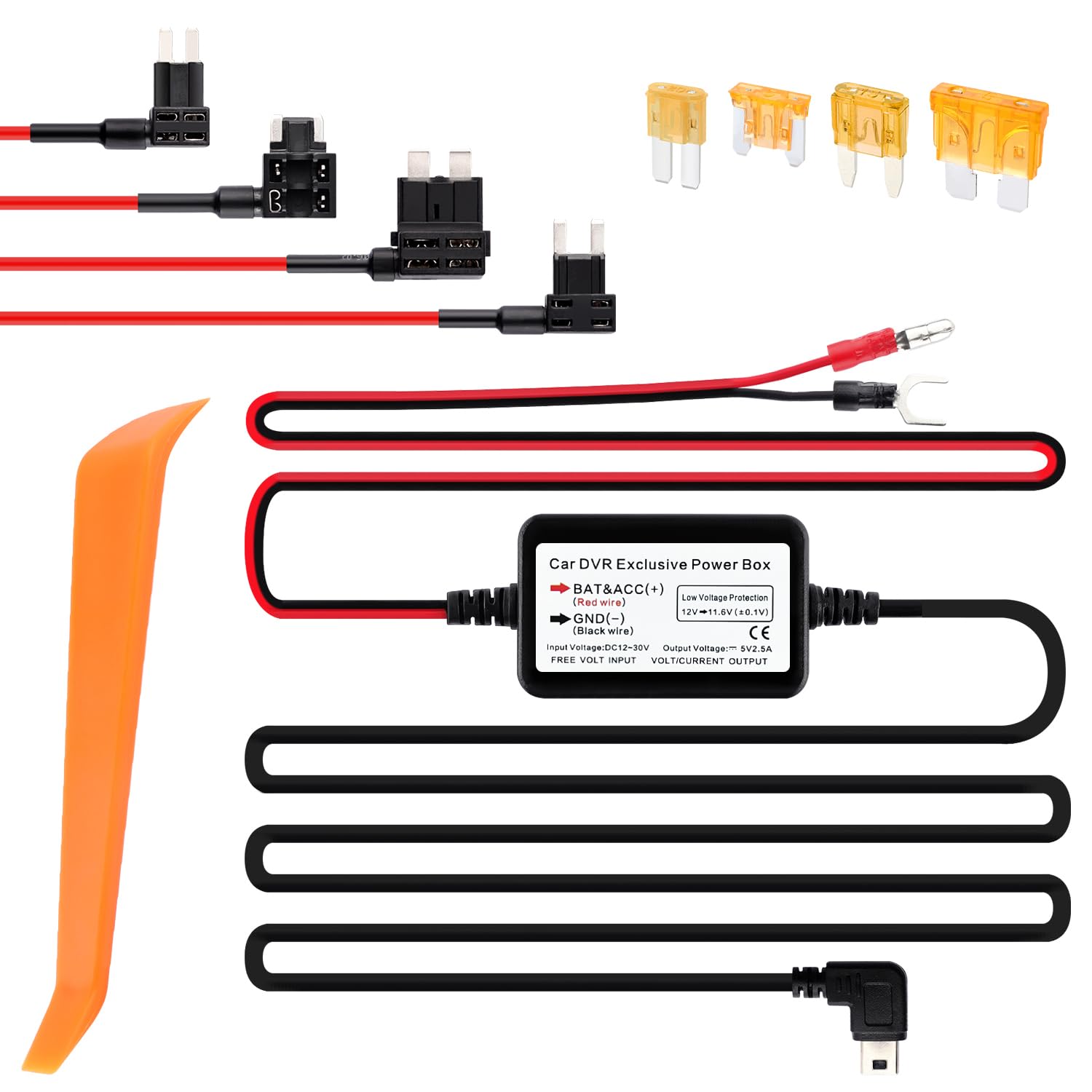 9.68Ft Mini USB Dash Cam Hardwire Kit - 12V-30V to