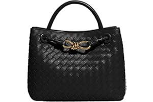 URAWOW Woven Bags for Women Bowknot Small Tote Hobo Shoulder Crossbody Bags PU Leather Handwoven Woven Purse