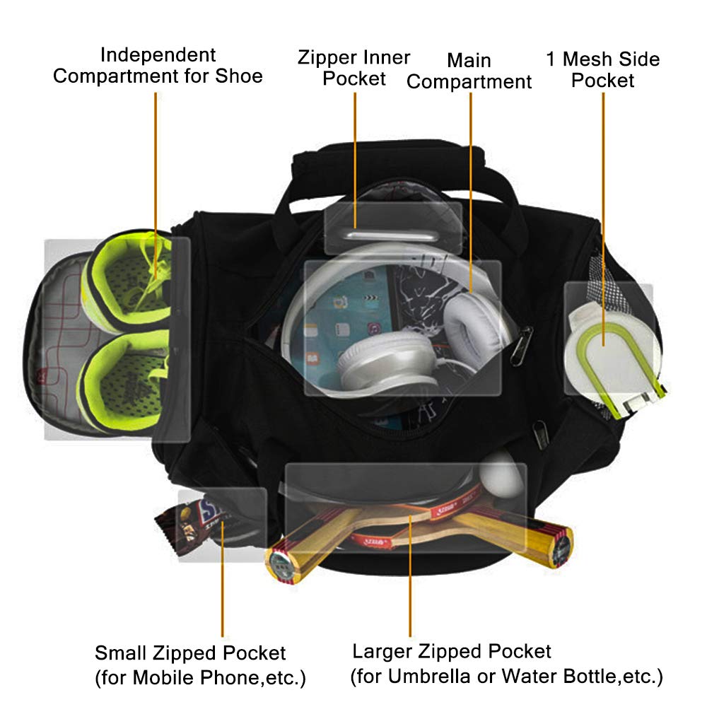 SKYSPER Sporttaschen Reisetasche Trainingstasche Schultertaschen wasserdicht 39 * 22 * 22CM Schwarz