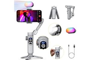 AOCHUAN iPhone Gimbal, 3-Axis Gimbal Stabilizer for Smartphone w/RGB Magnetic Fill Light Portable Gimbal with Fous/Zoom Wheel for Vlog, Compatible with iPhone 15 Pro Max/Android-Smart X Pro Kit Gray
