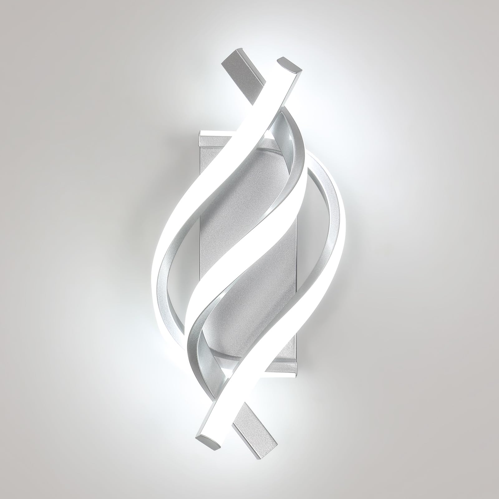 Comey LED Wall Light 22W 2500LM, Silver Creative Spiral LED Wall Sconce, 6500K Cool White Wall Lamp for Bedroom Living Room Corridor Hallway