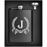 ELEGANTPARK Flask for Men Groomsmen Gift for Wedding Initial Letter J 8oz | Personalized gifts for him, dad, groom, wedding, birthday, Father's Day, Christmas, monogram, stainless steel, funnel