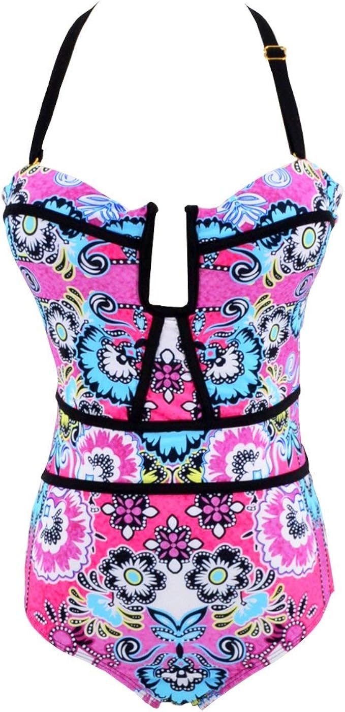 V1606 Ladies Floral One Bathing Monokini Piece Suit Modern Casual
