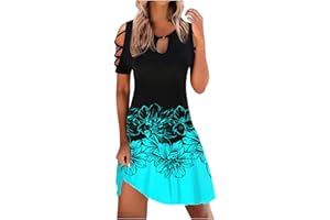 Wkishenl Summer Spring Dresses for Women 2023 Cute Cold Shoulder Tshirt Dress Causal Short Sleeve Floral A Line Boho Sundress