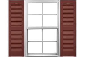 MID AMERICA Mid-America 00011455027 Standard Size Cathedral Top Center Mullion, Open Louver Vinyl Shutter, w/Installation Shutter-Lok's & Matching Screws (Per Pair), 027, 14 1/2"W x 55"H, Burgundy Red