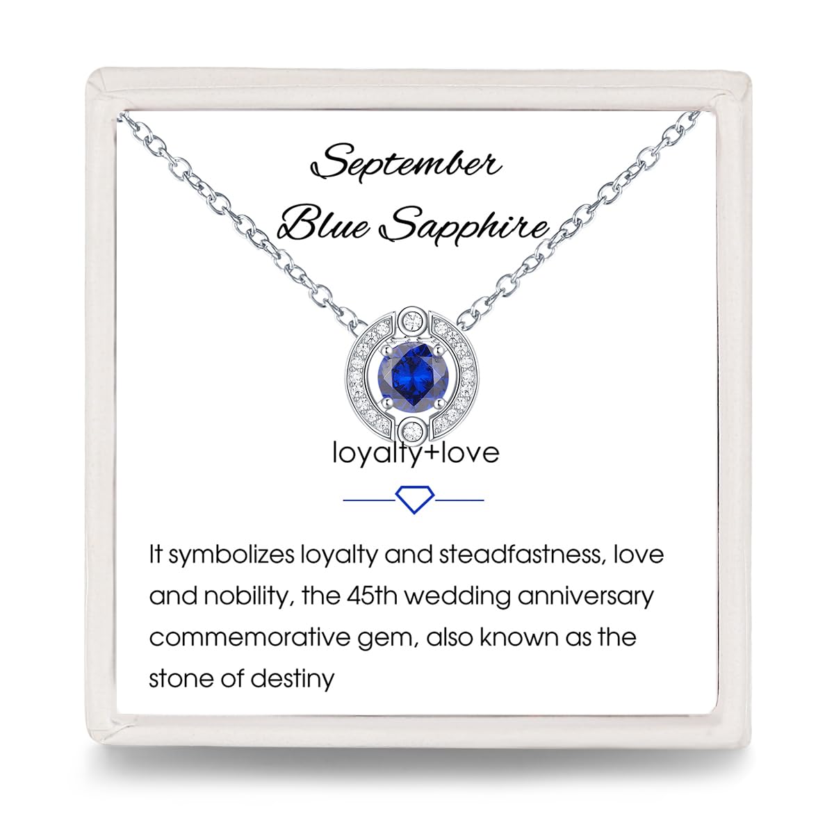 September Sapphire Birthstone Necklace Women: 925 Sterling Silver Dainty Round Solitaire Pendant Necklaces Blue Gem Crystals Jewelry with Halo Cubic Zirconia Birthday Gifts for Teen Girls Daughter