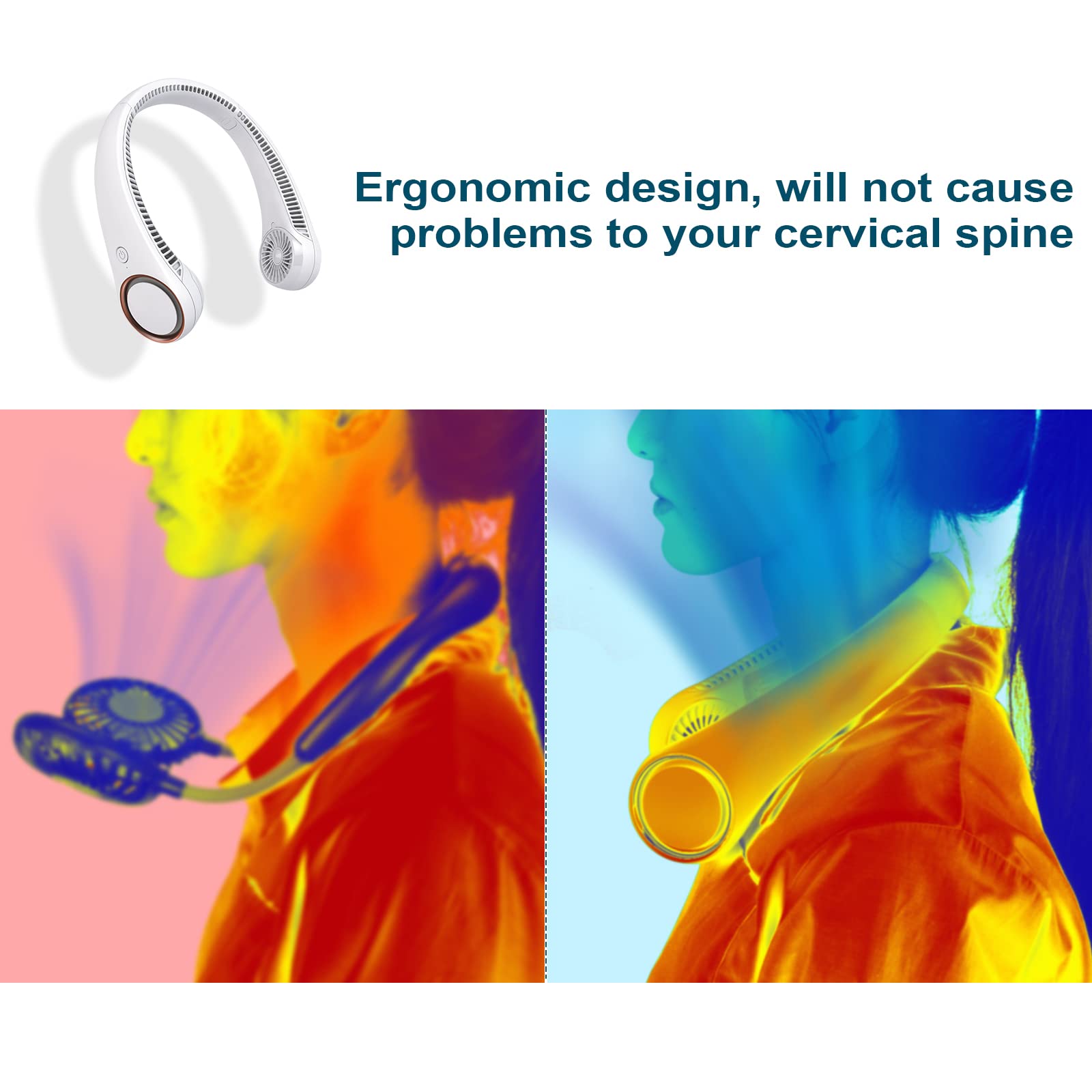 CIVPOWER Neck Fan: Portable Personal Neck Cooling Rechargeable Bladeless Fan - Hands Free 3 Speed 4000 mAh Battery USB Operated Wearable Headphone Design - for Men Women Outdoor Indoor (White)