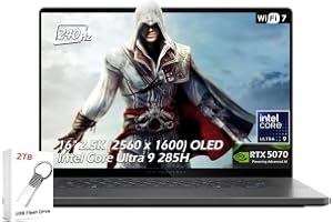 ASUS ROG Zephyrus G16 16" 2.5K OLED 240Hz Gaming Laptop, Intel Core Ultra 9 285H, RTX 5070 8GB, 16GB LPDDR5X 1TB SSD, Thunderbolt4, Wi-Fi7, Backlit KB, Win11, Eclipse Gray, w/2TB USB Drive, W/GaLiMu