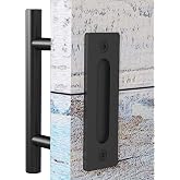 EaseLife 10" Black Barn Door Handles, Round Barn Door Pulls | Rustic Double Sided Hardware Set, Heavy Duty, Matte Black Powder Coated Finish, Easy Install