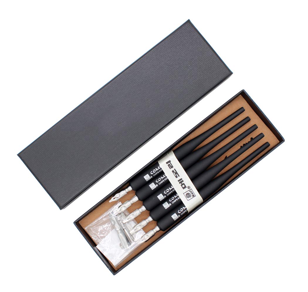 Hillento Calligraphy Pen Set, 5 Plastic Pen Holders Handles Gothic Calligraphy Dip Pens With 10 Nibs, Great for Comic/Calligraphy, Black