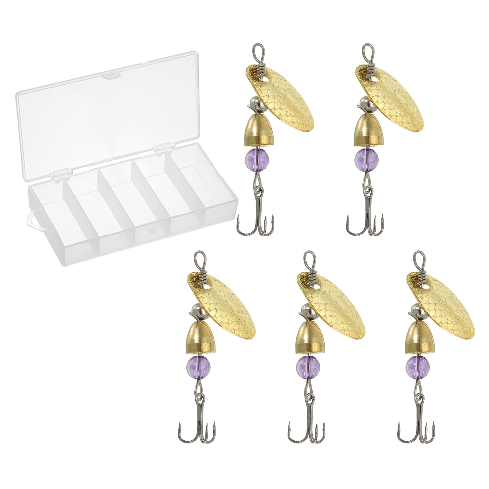 PATIKIL Trout Lures 1/8 oz, 5Pack Trout Fishing Lures Spinnerbait Treble Hooks Fishing Spinners Baits Tackle for Freshwater Saltwater Fishing, Gold Tone