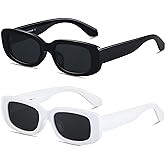 ANDWOOD Rectangle Sunglasses for Women Square Frames Trendy Retro Vintage 90s UV Protection Sun Glasses Small Face