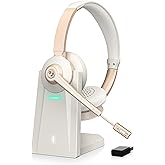 Wireless Headset with Mic for Work, Bluetooth Headset with Microphone, AI Noise Canceling Mic & USB Dongle, Wireless Headphones with Mic Mute & Charging Base for Office/Call Center/Laptop/Zoom