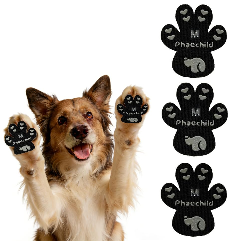 Phaechild Dog Paw Pads Anti-Slip Grips,20 sets 80 Pads Dog Paw Protectors for Senior Dogs on Hot Pavement,Provides Traction to Keep Them from Slipping on Smooth Floors Black M