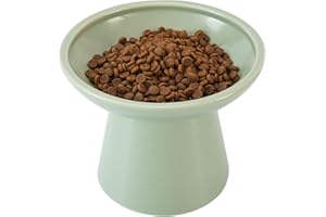 CEEFU Extra Wide Elevated Ceramic Cat Food Bowl - 6.2" Shallow Dish for Whisker Fatigue Relief, 5" Height for Easy Feeding, Lead & Cadmium Free, Durable Raised Cat Food Bowls, Sage Green