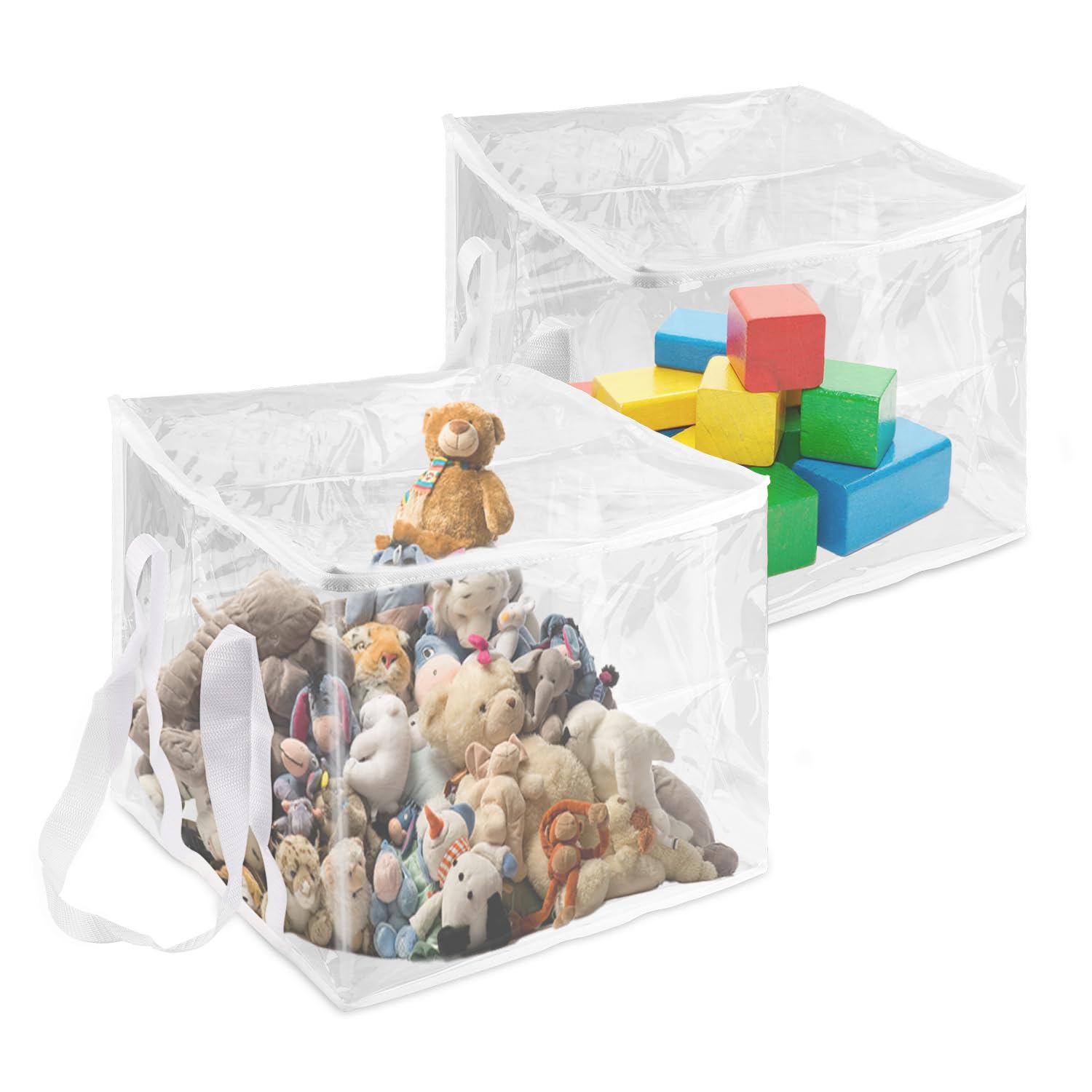 2pcs Extra Large Toy Storage Bags, 14x14x14" Clear Plastic Storage Bags with Handle & Zipper Toy Organizer for Kids Blocks Puzzles Clothing Yarn Playroom Home Organization