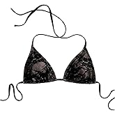 Verdusa Women's Lace Bikini Top Self Tie Halter Triangle Swimsuit Tops Beachwear