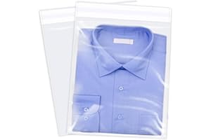 200 Count - 12" x 18" Self Seal Clear Cello Cellophane Resealable Plastic Poly Bags for Clothing, T-Shirts, Pants