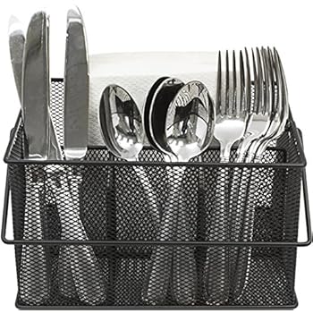 Sorbus Utensil Caddy - Silverware, Napkin Holder, and Condiment Organizer - Multi-Purpose Steel Mesh Caddy-Ideal for Kitchen, Dining, Entertaining, Tailgating, Picnics, and Much More (Black)