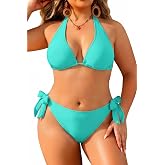Tempt Me Women Plus Size Triangle Bikini Set Sexy Two Piece Swimsuit | Removable Cups, Quick Dry, Opaque Fabric, Halter, Tie Side