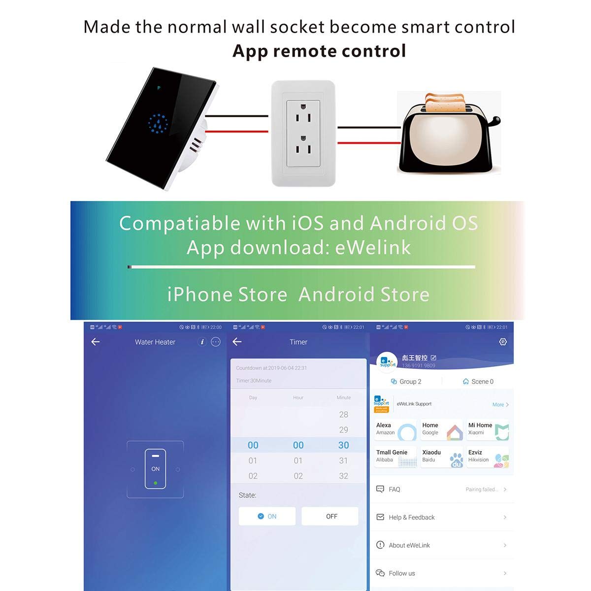 FOONEE Interruptores Inteligentes del Calentador de Agua, WiFi ...